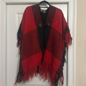 Peter Nygard poncho black and red buffalo print